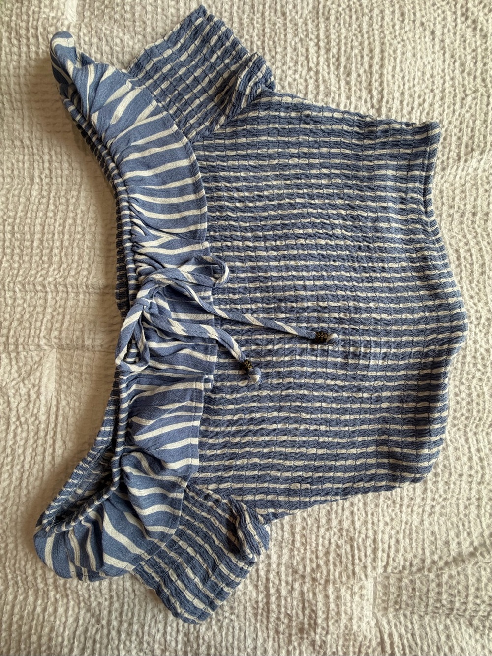 Xhilaration Blue and White Smocked Off-Shoulder Top